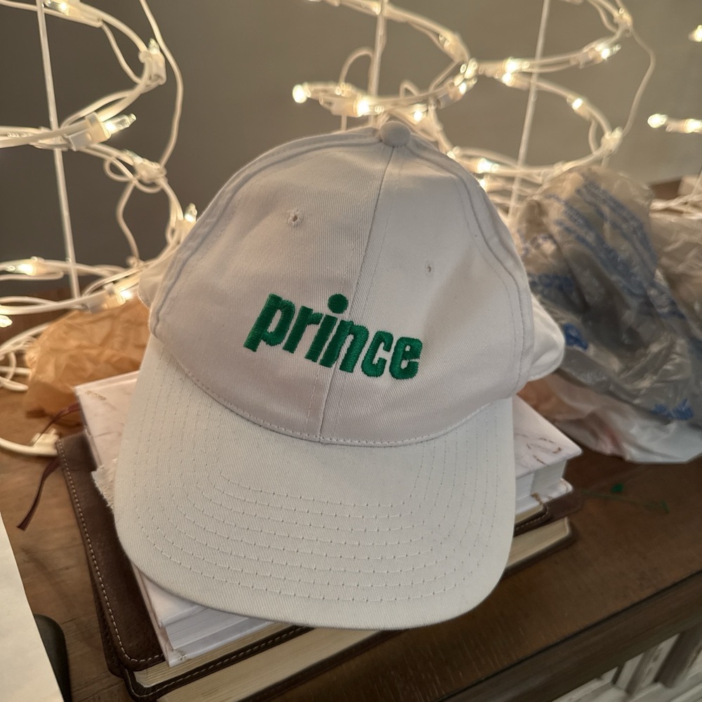 Prince White Cap with Green Logo